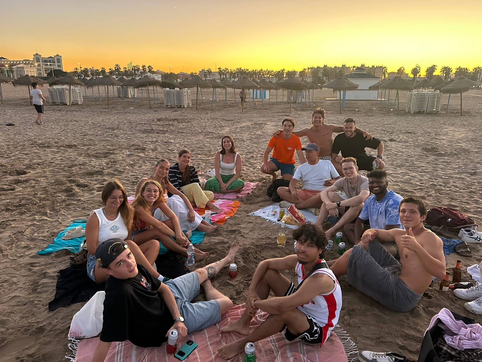 A Nexo group at sunset on the beach in Valencia