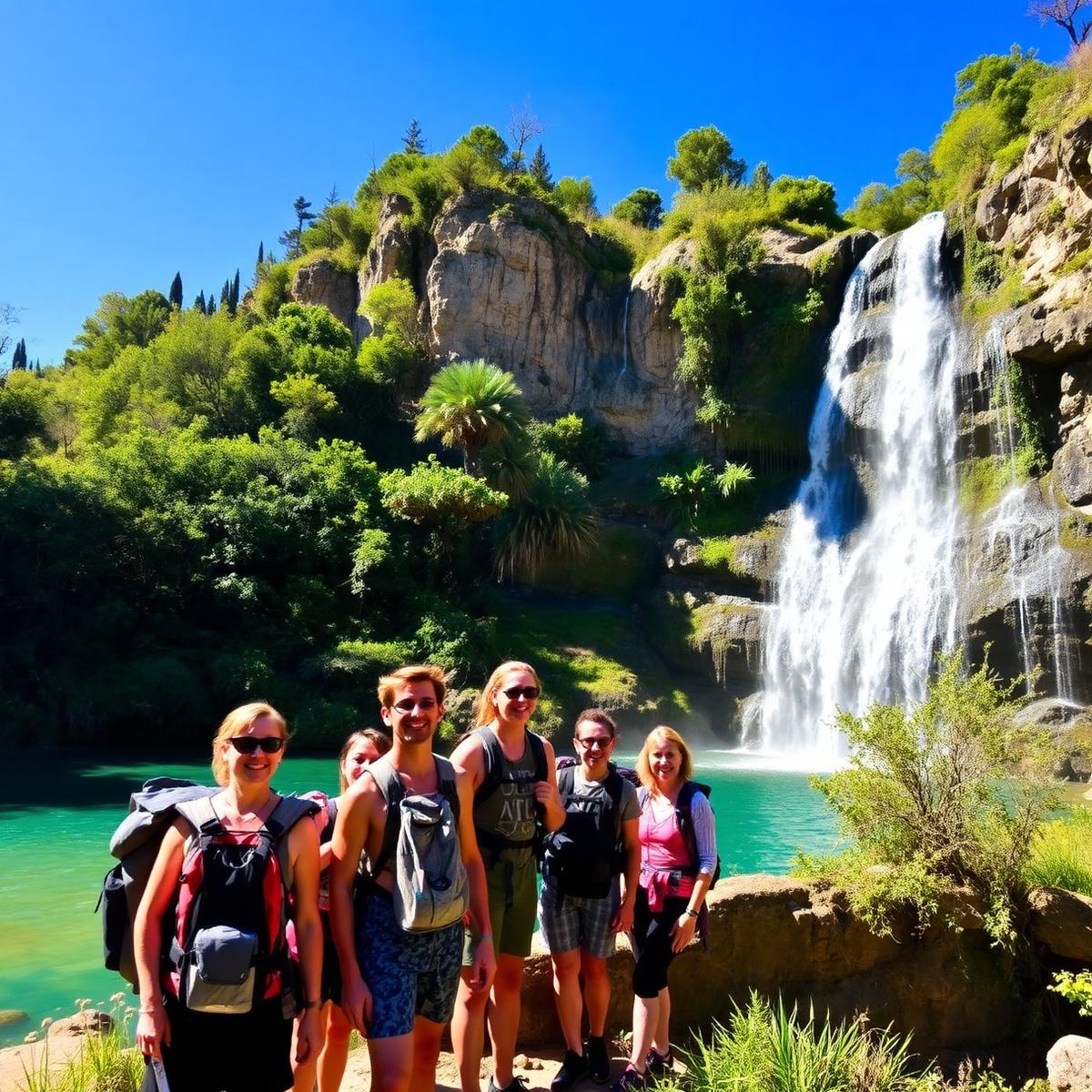 A group walking together on a trail outside Valencia, Spain